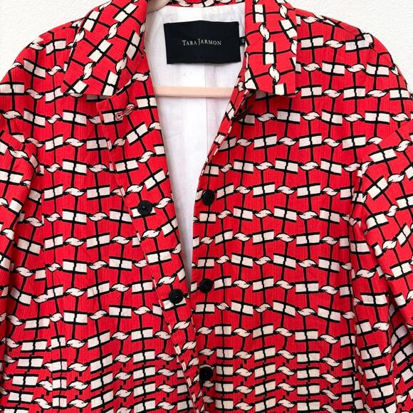 Tara Jarmon Red Graphic Print Statement Coat France Cotton Jacket Sz 40 - Picture 7 of 9